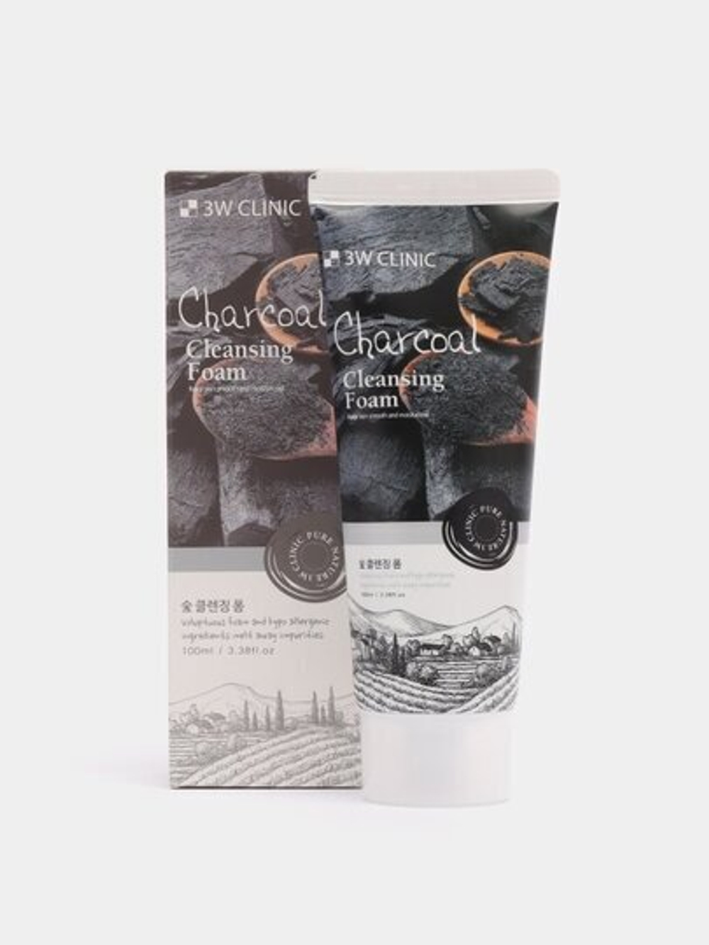 3W Clinic пенка для лица Charcoal Cleansing Foam, 100 мл, 100 г