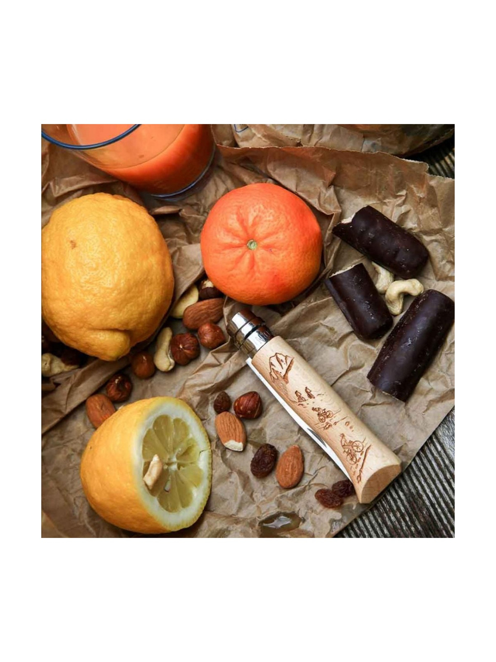 Нож Opinel №8 Alpine adventures, нержавеющая сталь, рукоять дуб, гравировка горный велосипед, 002187