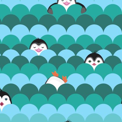 Пингвины в волнах