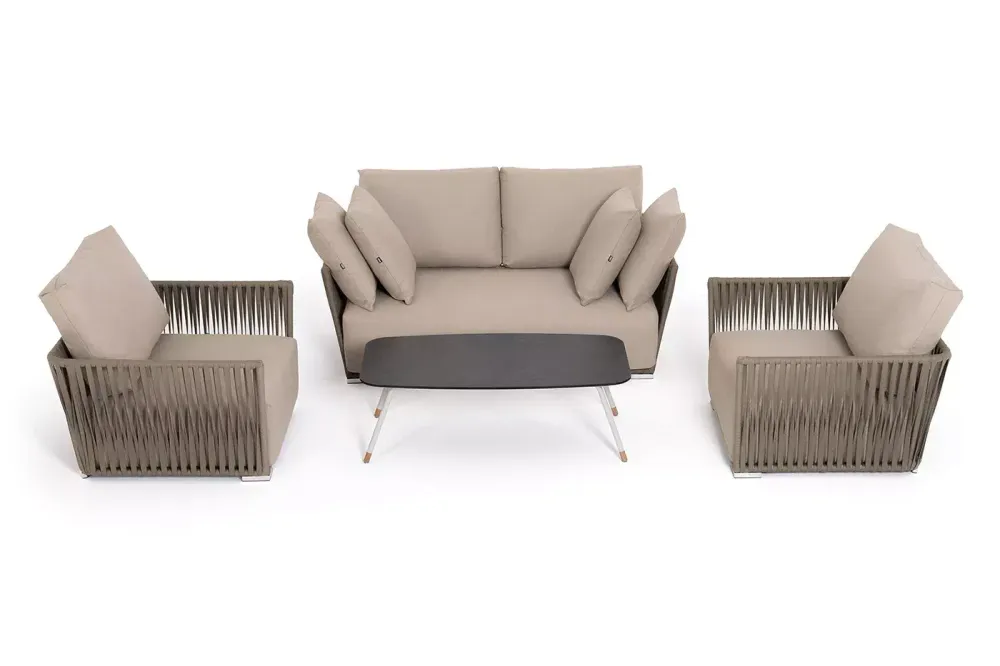 "Форли" лаунж-зона 4-местная плетеная из роупа (веревки), каркас алюминиевый светло-серый, роуп серо-коричневый