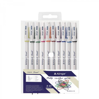 Набор гелевых ручек Alingar, 10 цветов, 0,55 мм, резиновый грип, белый, круглый пластиковый корпус, ПВХ чехол, европодвес