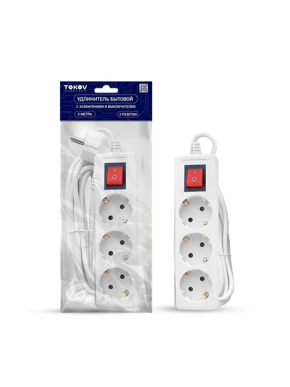Удлинитель 3х3м с заземл. с выкл. 16А 3х1 TOKOV ELECTRIC TKE-C01-BU3-3-1-ZV