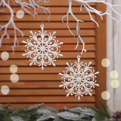 Подвески в блестках «Снежинки волшебные» 9 см (набор 2шт), белый