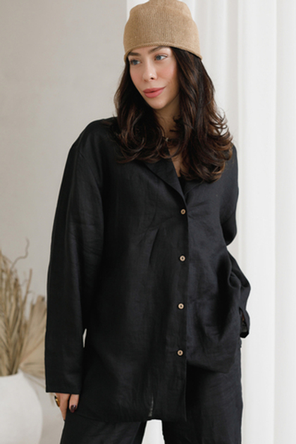 Сорочка лён пижама (черный)