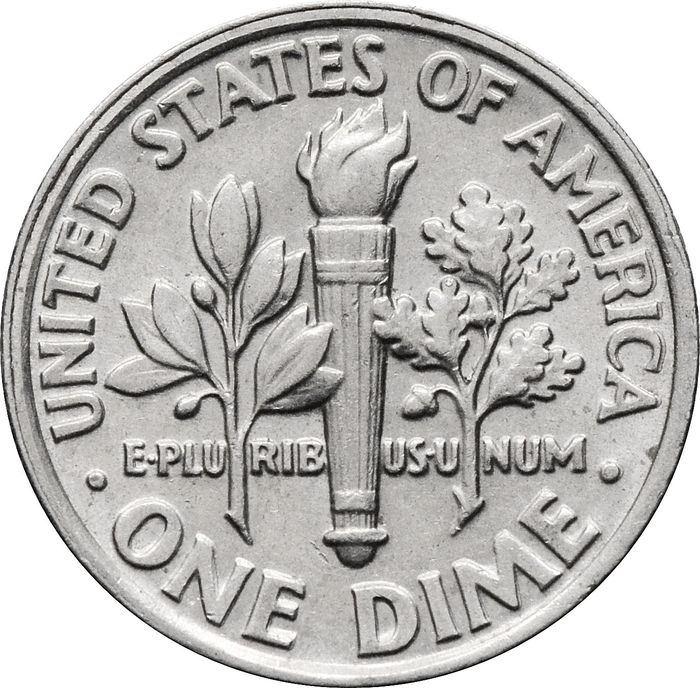 1 дайм (10 центов) 1965-2021 США "Roosevelt Dime"