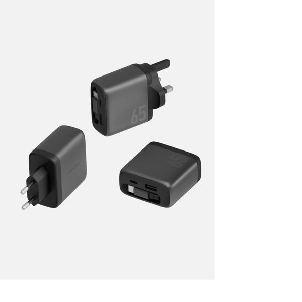 Сетевое зарядное устройство, шнур-рулетка 70cm. Energea AmpCharge ARC 65W, Темно-серый | Gunmetal