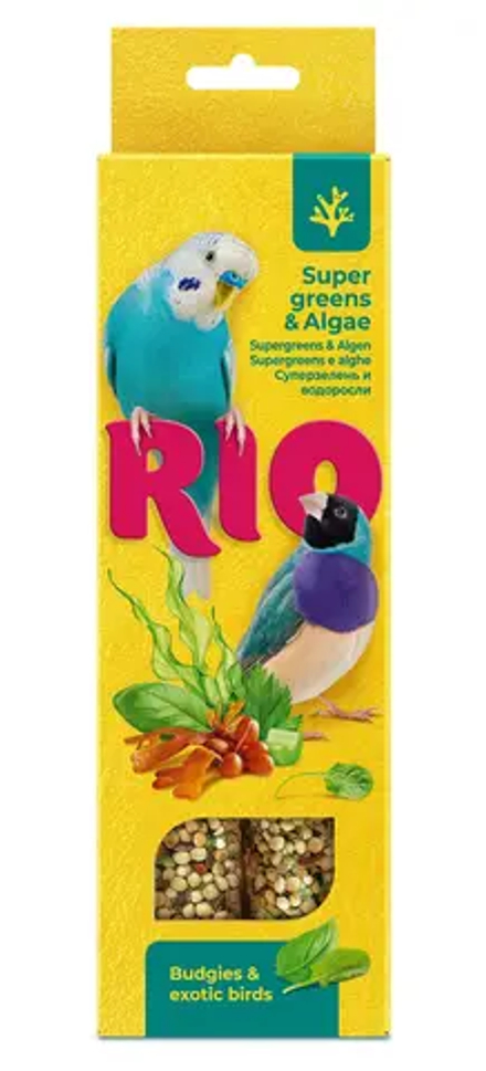 Палочки для волнистых попугаев и экзотов RIO суперзелень и водоросли, коробка - 2*40 гp