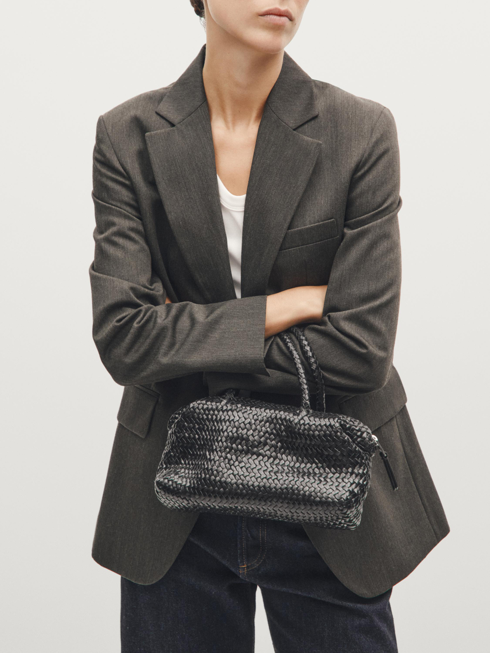 Massimo Dutti Маленькая плетеная сумка из кожи наппа, черный