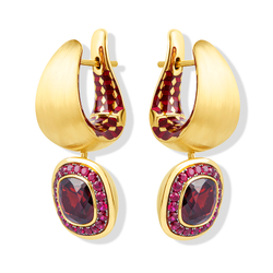 Серьги c гранатом, рубинами и цветной эмалью, E0176-70/4
