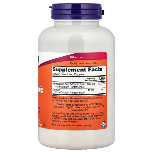 NOW Foods, пантотеновая кислота, 250 растительных капсул
