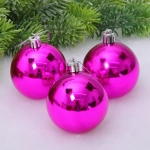 Новогодние шары 6 см (набор 3 шт) «Глянец», фуксия