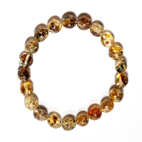 Браслет из янтаря натурального на руку, бусины 8-9 мм. Браслет мятый шар из натуральных камней из Калининграда