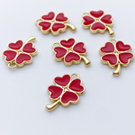 Подвеска Клевер, цвет золото+красный, размер 17*11 мм, цена за 1 шт