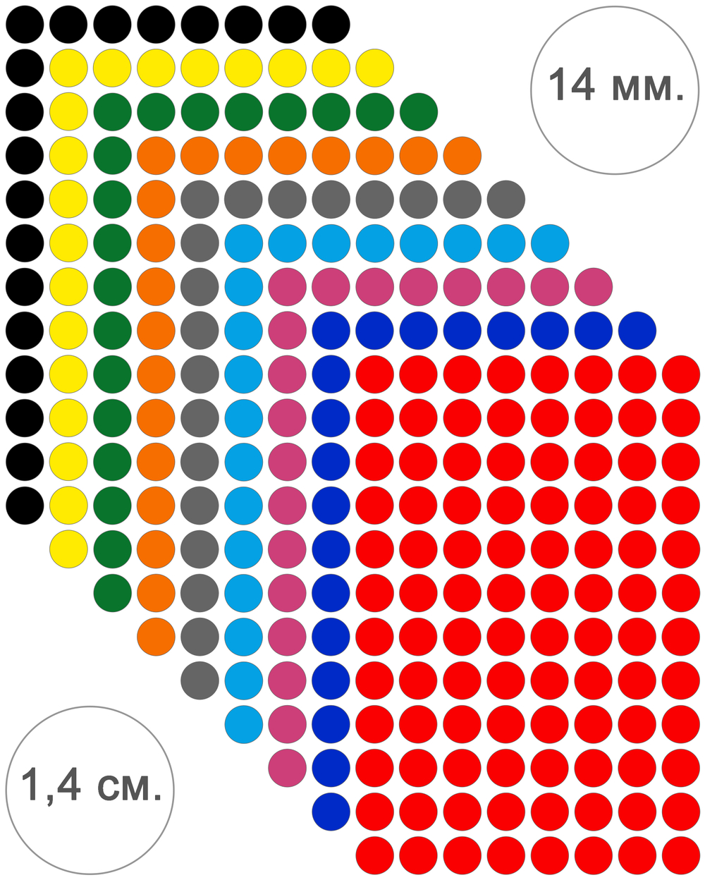 Виниловые наклейки для упаковки и маркировки Policomprint M3, 14 мм. 96 шт.