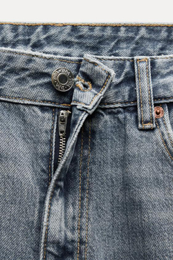 ZARA ДЖИНСЫ TRF RELAXED С НИЗКОЙ ПОСАДКОЙ И ОТВОРОТАМИ, СЕРО-СИНИЙ