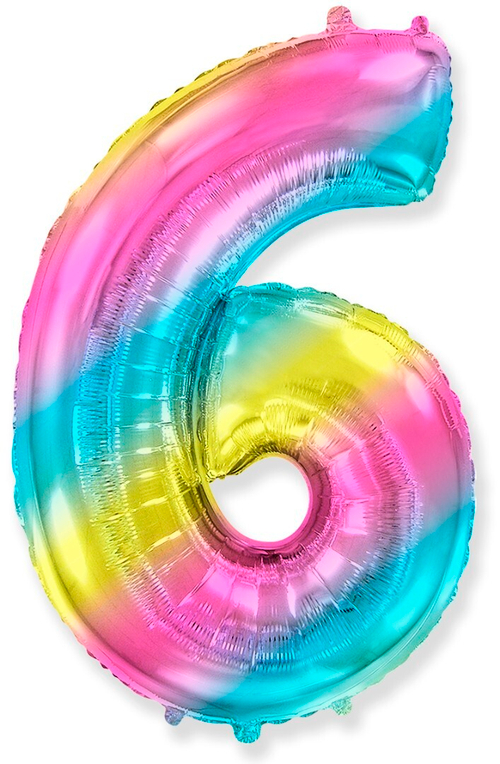 Фольгированный шар Цифра 6 диагональная радуга 102 см