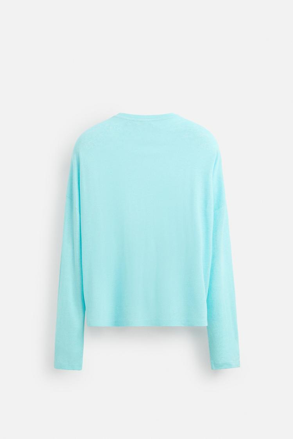 ZARA ФУТБОЛКА ИЗ ВИСКОЗЫ И ЛЬНА, БИРЮЗОВЫЙ