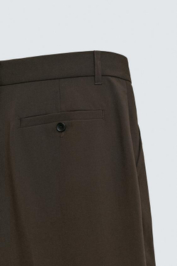 ZARA БРЮКИ WIDE FIT СО СКЛАДКАМИ, КОРИЧНЕВЫЙ