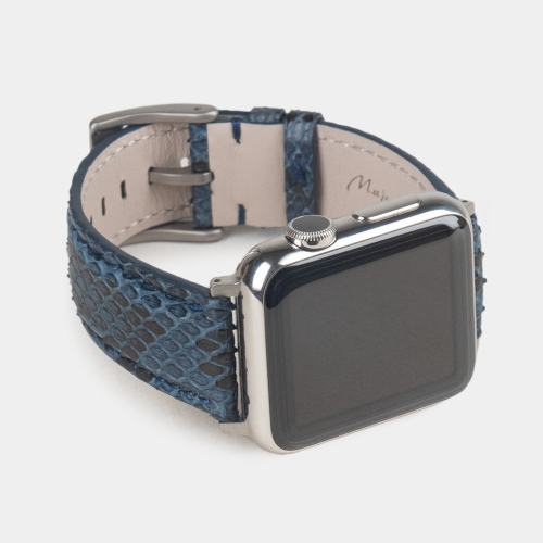 Ремешок для Apple Watch 44/45/46 mm из кожи питона, синего цвета