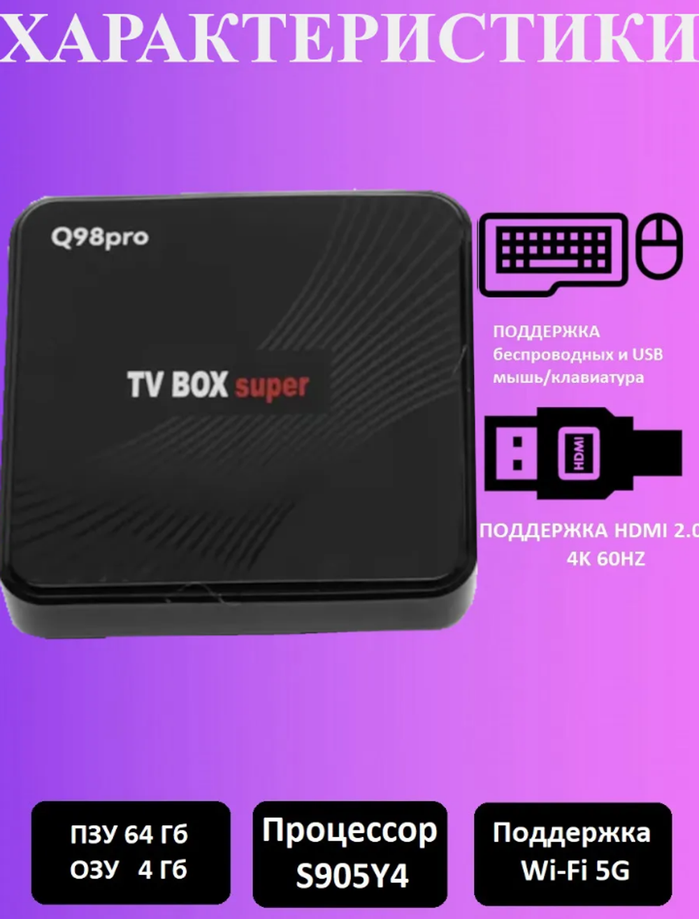 Приставка Смарт TV Box Андроид Q98 Pro TV BOX 4/64Гб (s068)