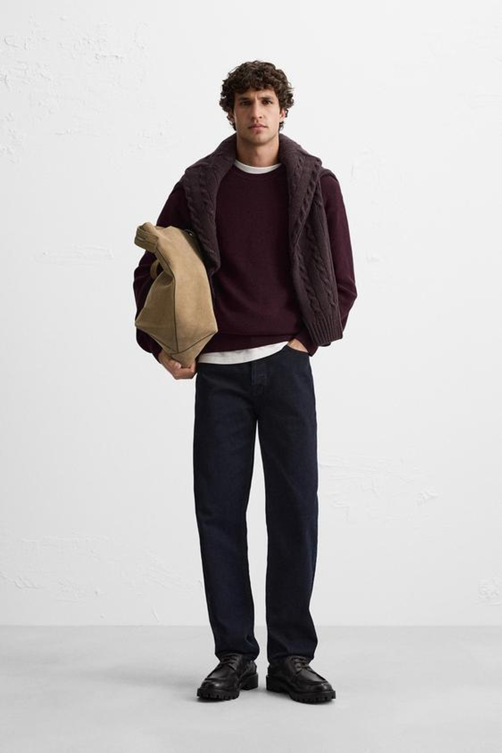 ZARA СВИТЕР ЖЕМЧУЖНОЙ ВЯЗКИ, БОРДОВЫЙ