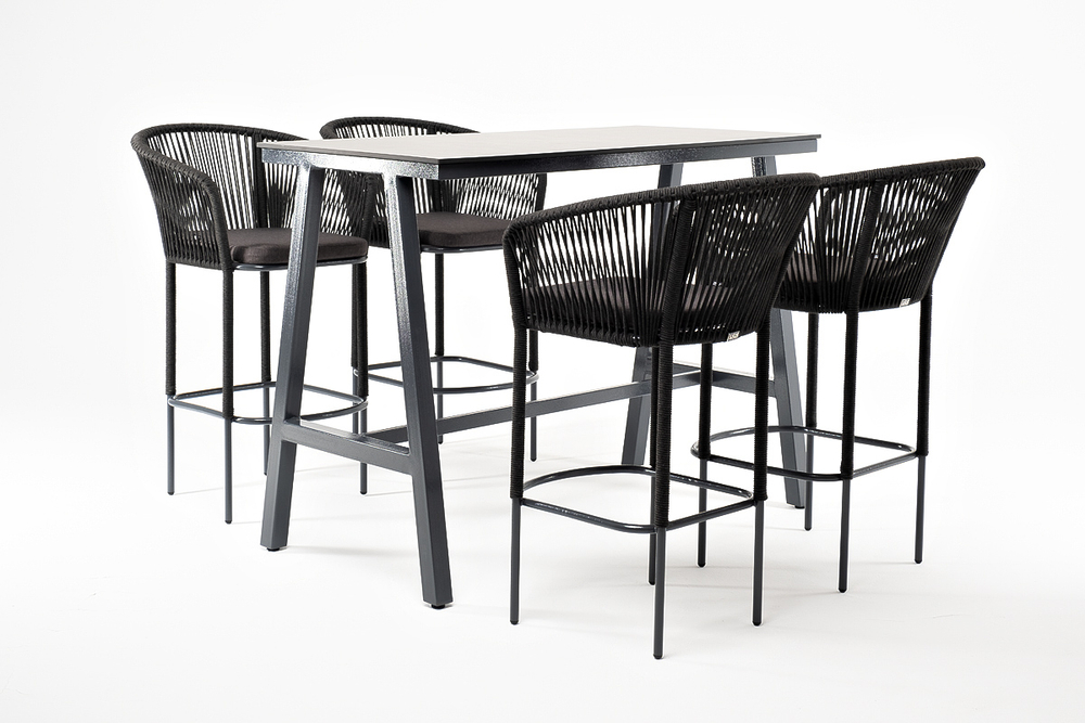 "Рио" барный комплект на 4 персоны, стол HPL "серый гранит", цвет темно-серый