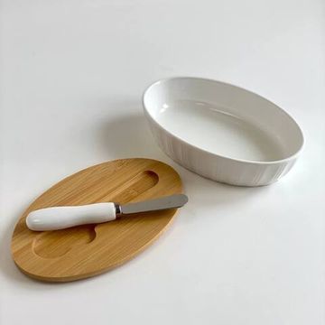 Маслёнка "Сканди" фарфоровая с ножом, 16,5×10,5 см, цвет белый