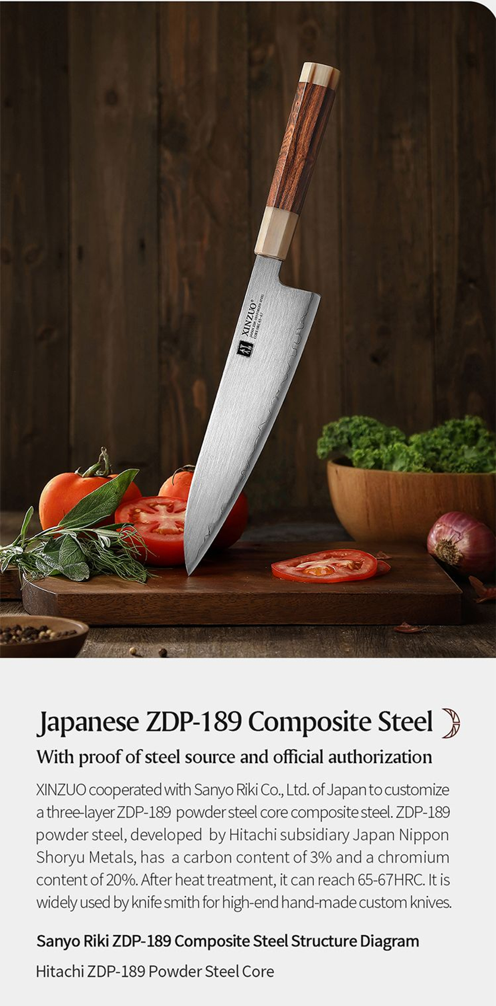 Кухонный нож Xinzuo X05Z Chef нож 8,3 дюймов клинок ZDP189 рукоять железное дерево и кость, длина лезвия 21 см