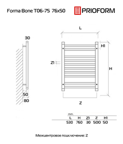 FORMA Bone 76x50 (см) Полотенцесушитель водяной