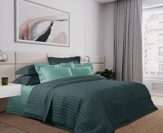 Двуспальный с европростынёй комплект постельного белья Конфитюр Страйп-сатин