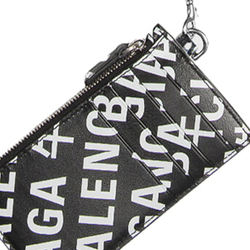 Balenciaga Letter Print Cow Leather Key Pouch Regular Unisex Black