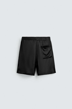 ZARA АТЛАСНЫЕ ШОРТЫ-БЕРМУДЫ СВОБОДНОГО КРОЯ, ЧЕРНЫЙ