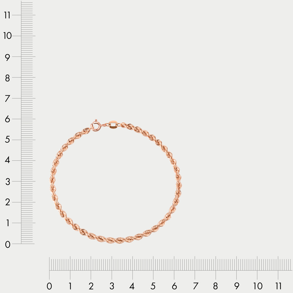 Браслет цепной из розового золота 585 пробы пустотелый с плетением "Корда" без вставок (арт. НБ 12-099 0.57)