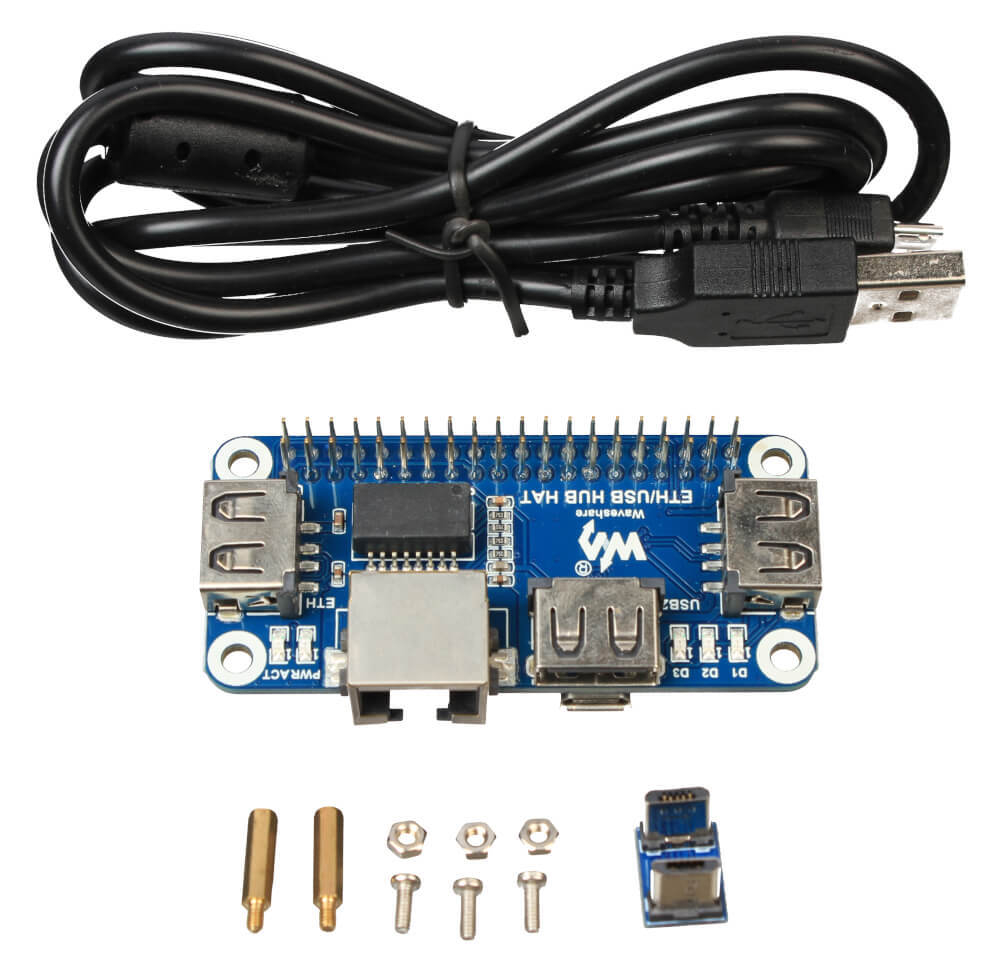 Плата расширения Ethernet / USB HUB HAT for Raspberry Pi, 1x RJ45, 3x USB