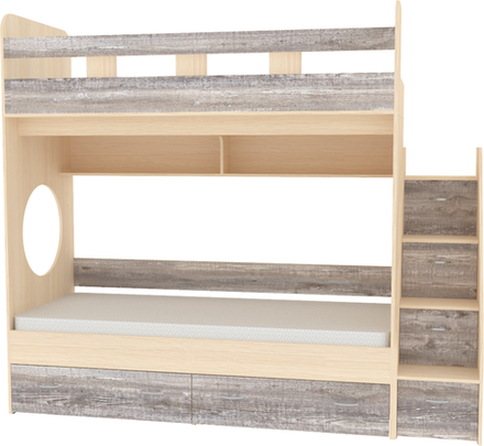 Двухъярусная кровать КарИВи Юниор 1 90х200 Дуб Молочный Бетон