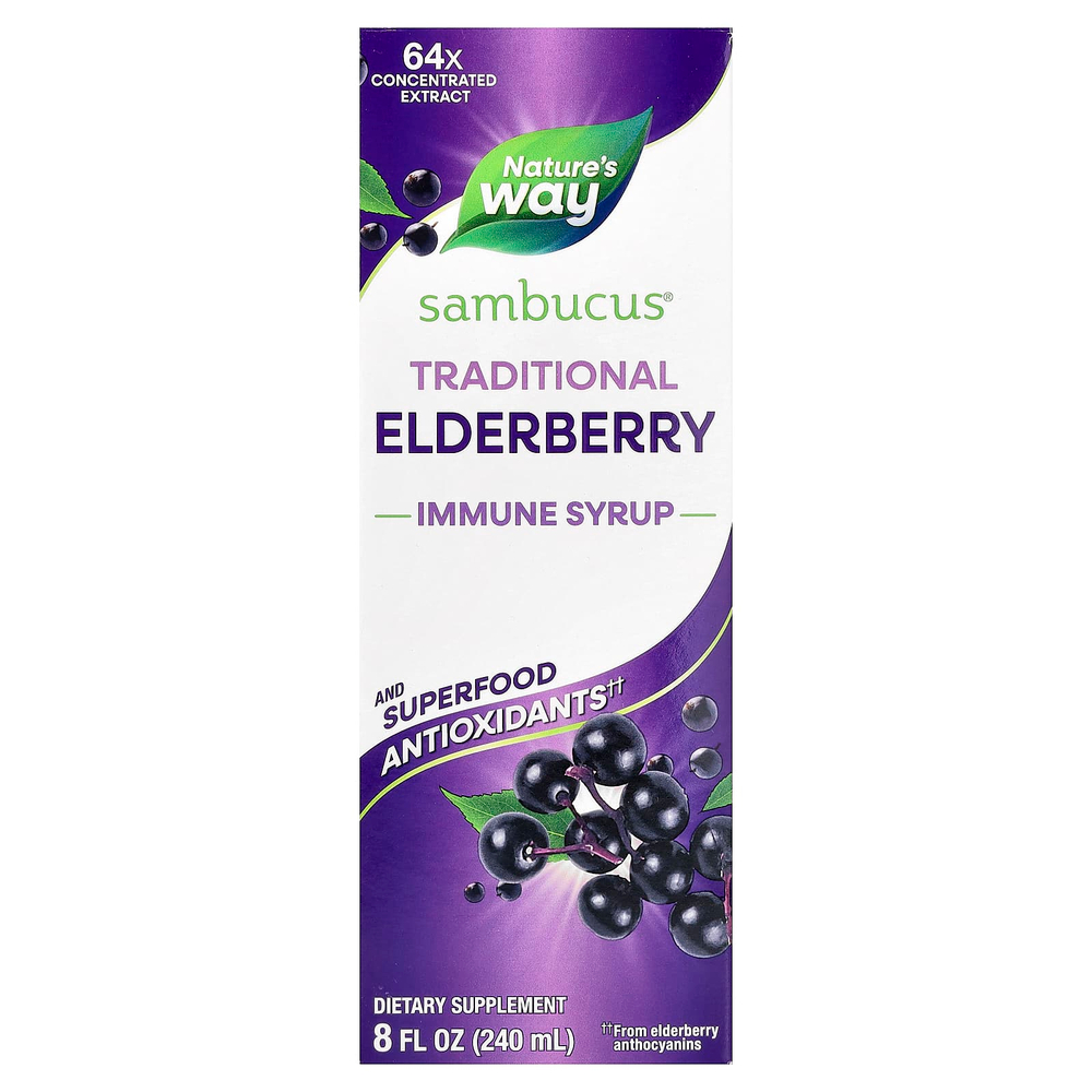 Nature's Way, Sambucus®, традиционный сироп для укрепления иммунитета, бузина, 240 мл (8 жидк. унций)