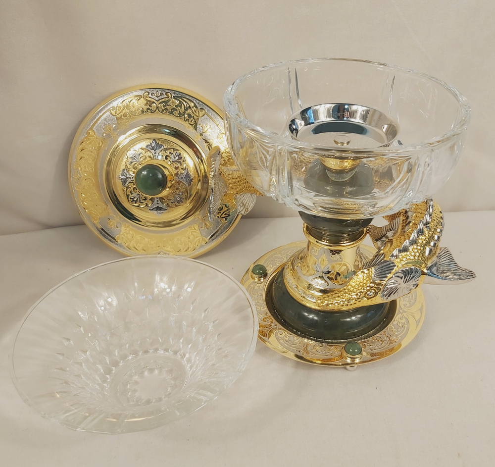 Икорница с ледовницей "Осетр с нефритом (Златоустовская гравюра)