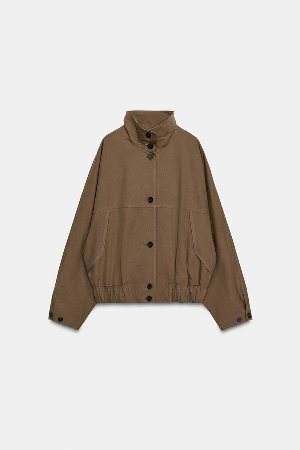 ZARA КУРТКА С ВОРОТНИКОМ-СТОЙКОЙ И ЭЛАСТИЧНЫМ НИЗОМ, КОРИЧНЕВЫЙ