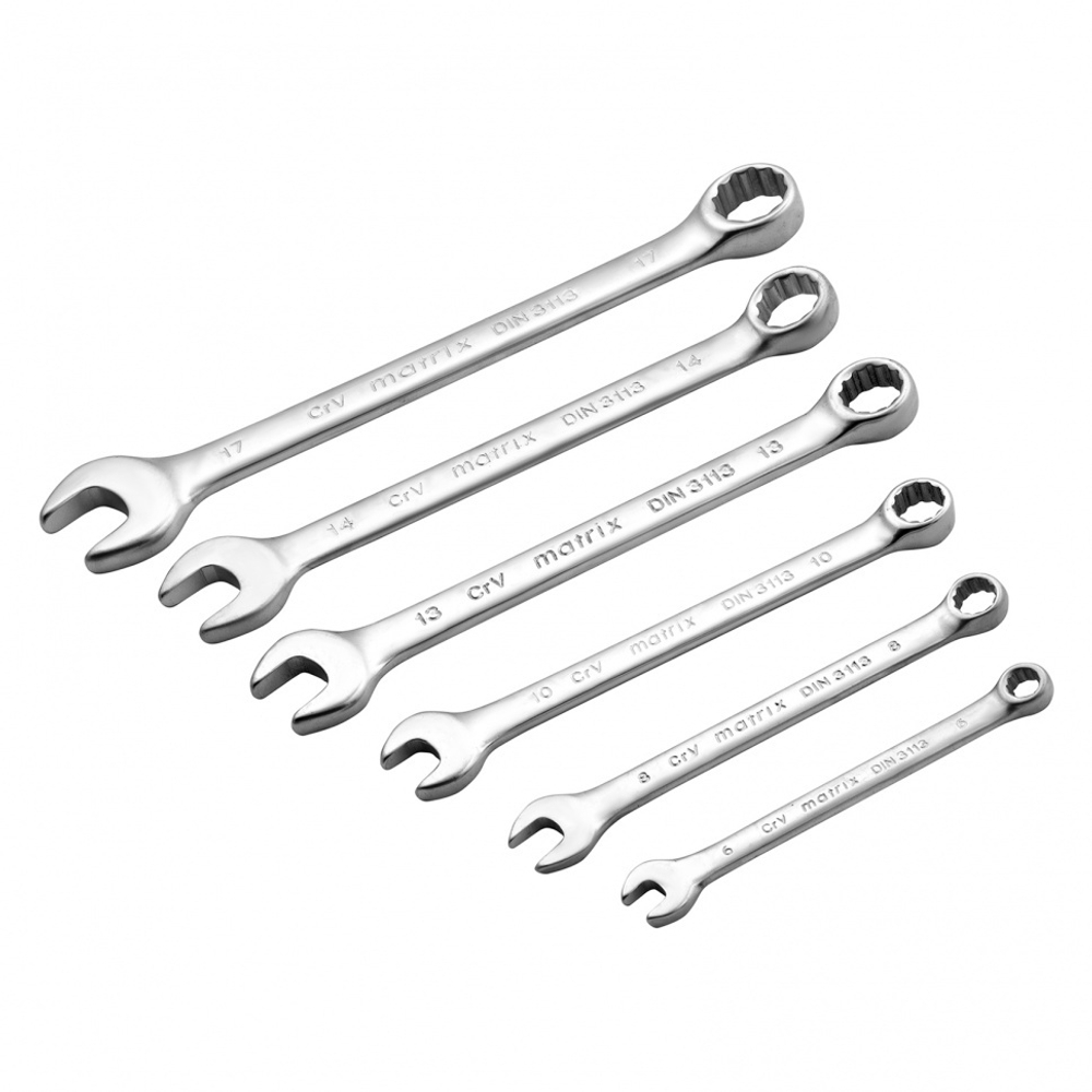НАБОР КЛЮЧЕЙ КОМБ. MATRIX 6-17ММ CRV МАТОВЫЙ ХРОМ 6ШТ 15402