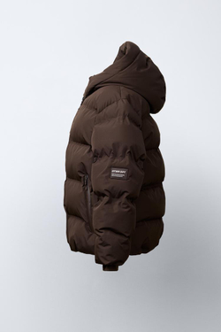 ZARA СТЕГАНАЯ КУРТКА С НАШИВКОЙ WATER REPELLENT, КОРИЧНЕВЫЙ