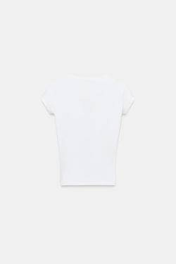 ZARA ФУТБОЛКА С V-ОБРАЗНЫМ ВЫРЕЗОМ, БЕЛЫЙ