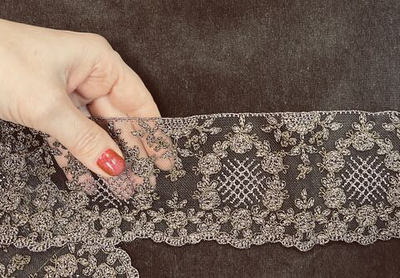 кружево на сетке вышивка шелк/хлопок (Франция) ш-7см отрез 0.9м