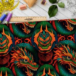 Ткань премиум флис эффектные восточные драконы