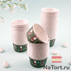 Формы бумажные с ламинацией «Маффин» 50х40 мм (Зеленые с дедом морозом) 100 шт