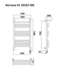 Богема-12 100х50 Электрический полотенцесушитель ED32-105