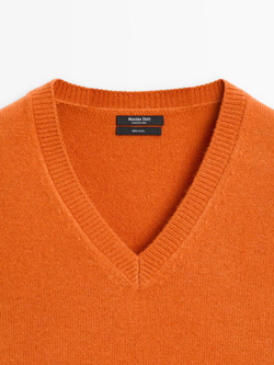 Massimo Dutti Свитер с V-образным вырезом, оранжевый