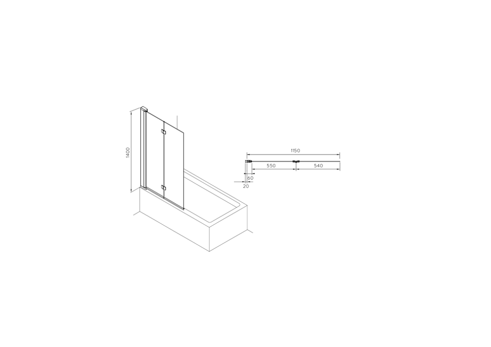 Шторка для ванны складная Roca Capital 1150x1400, прозрачное стекло, xром M4111512M