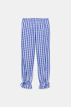 ZARA БРЮКИ В КЛЕТКУ ВИШИ ИЗ НЕЙЛОНА, СИНИЙ/БЕЛЫЙ