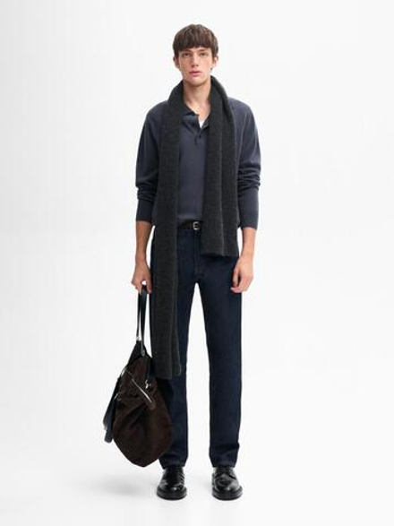Massimo Dutti Свитер с воротником-поло из смесовой шерсти, синий