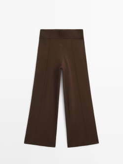 Massimo Dutti Широкие трикотажные брюки с декоративными швами, карамельный